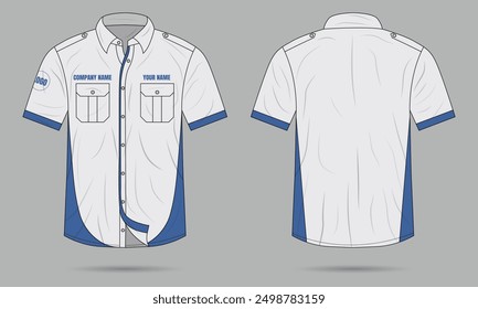 Short sleeve work shirt mockup front and back view