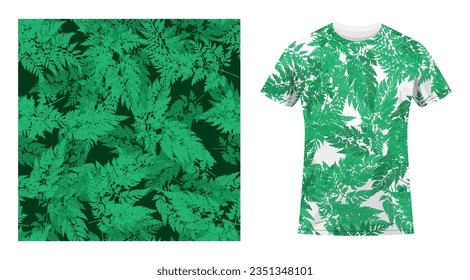 Ropa de algodón de manga corta camiseta decorada perejil de hierba de campo silvestre con hierba herbario pradera patrón sin fisuras. Cómoda ropa de verano. Ornamento vectorial para el diseño de textiles y tejidos