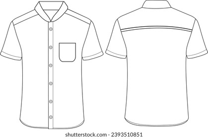 Short sleeved men resort shirt flat technical drawing vector illustration mockup template design