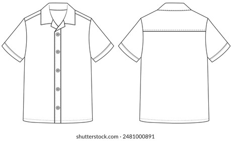 Short sleeved men sleeves formal resort shirt flat technical drawing vector illustration mockup template design	