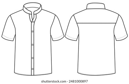 Short sleeved men sleeves formal resort shirt flat technical drawing vector illustration mockup template design	