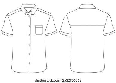 Mangas cortas de los hombres camisa de resort formal plano plano dibujo técnico Ilustración vectorial maqueta diseño de Plantilla