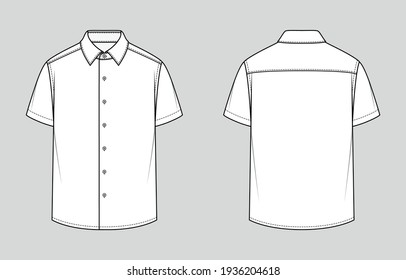 Short sleeved men's shirt. Relaxed Fit. Vector illustration. Flat technical drawing. Mockup template.	
