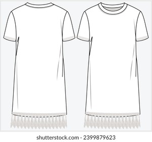 SHORT SLEEVES KNIT TUBE DRESS WITH LACE TRIM  DETAIL DESIGNED FOR WOMEN  AND YOUNG WOMEN IN VECTOR ILLUSTRATION 