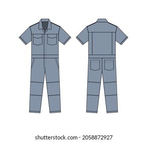 Short sleeves working overalls ( Jumpsuit, Boilersuit ) template vector illustration | Gray