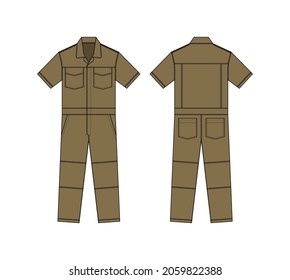 Short sleeves working overalls ( Jumpsuit, Boilersuit ) template vector illustration | Brown