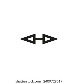 Short small dual double ended arrow. Thin straight two sided arrow. Vector illustration and symbol.