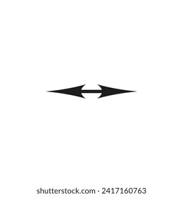 Short small dual double ended arrow. Thin straight two sided arrow. Vector illustration and symbol.