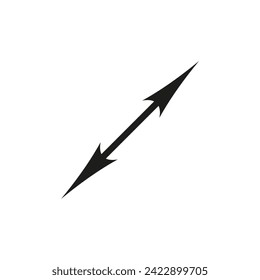 Short small dual double ended arrow. Thin straight two sided arrow. Vector illustration and symbol.