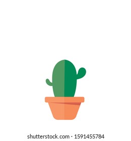 Short and small friendly cactus in an orange pot with two arms without spikes. Flat design illustration.