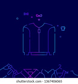 Short Sport Jacket Vector Line Illustration. Clothes, Garments, Wear Gradient Icon or Symbol, Sign. Dark Blue Background. Related Bottom Border.