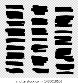 Short straight flat brush strokess textured isolated on imitation transparent background