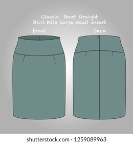 Short Straight Skirt With A Wide Waist Ibsert Vector Fashion Detailed Scheme