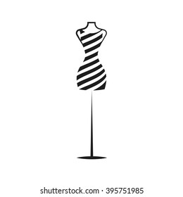 short striped black dress on a mannequin illustration vector