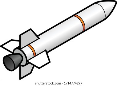 A short stubby white rocket / missile facing away from the viewer.