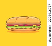 short submarine sandwich with tomato, cheddar cheese, and cow beef ham croque vector illustration