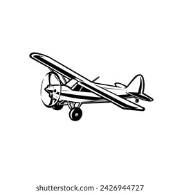 Ilustración de arte vectorial de avión STOL de despegue y aterrizaje corto. Silueta monocroma de avión pequeño aislada