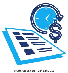 Short Term Contract icon represented by Paper, wall clock Dualtone style.