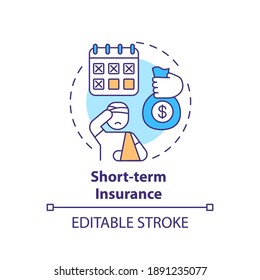 Short Term Insurance Concept Icon. Disability Insurance Types. Health Injury During Working Process Idea Thin Line Illustration. Vector Isolated Outline RGB Color Drawing. Editable Stroke