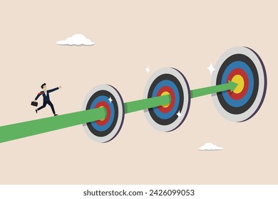 Short term, mid-term and long term goals, step to reach achievement, challenge to goals, businessman running to short, medium and long term goals.