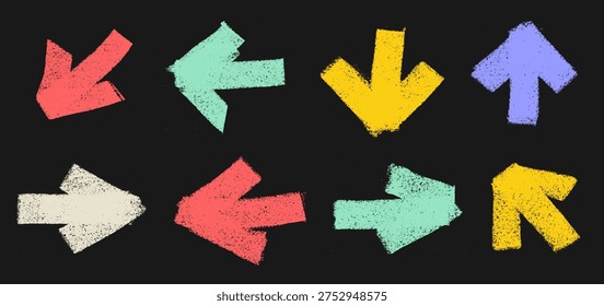 Short Thick Arrows Crayon Chalk Drawing Doodle Vector Set