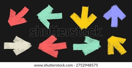 Short Thick Arrows Crayon Chalk Drawing Doodle Vector Set