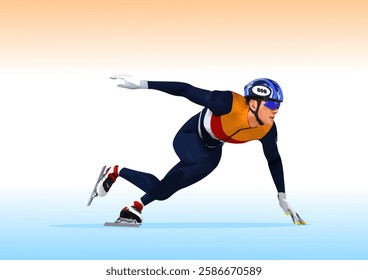 Short track speed skater competing in a race, demonstrating power, agility, and technique on ice. Hand drawn Illustration 