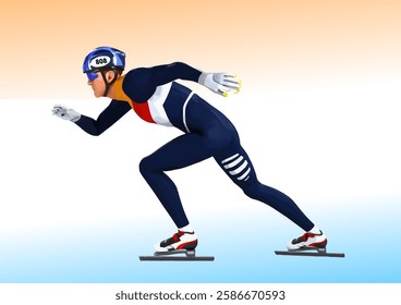 Short track speed skater competing in a race, demonstrating power, agility, and technique on ice. Hand drawn Illustration 