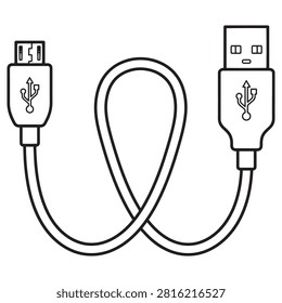 Short universal serial bus cable showing Micro-B and USB-A connectors in coiled shape. essential for data transfer, charging devices. modern technology accessory for computer peripherals, mobile phones, cameras.