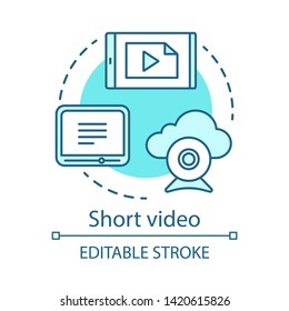 Short video blue concept icon. Awareness content idea thin line illustration. Digital marketing. Visual media. Broadcasting, blogging, streaming. Vector isolated outline drawing. Editable stroke