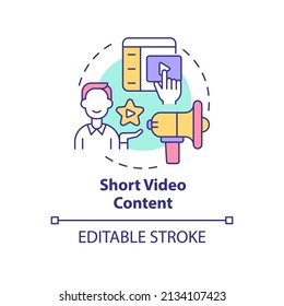 Short video content concept icon. Customer engaging. Marketing trend abstract idea thin line illustration. Isolated outline drawing. Editable stroke. Arial, Myriad Pro-Bold fonts used