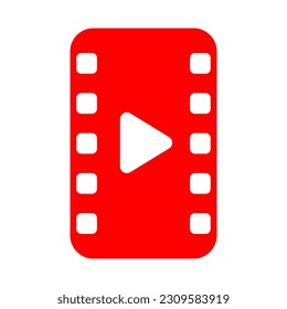 Video corto en pantalla roja en forma de cinta de película y botón de reproducción, video para smartphones y teléfonos, ilustración vectorial del símbolo de entretenimiento y contenido corto