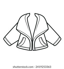 Short woolen pea coat outline for coloring on white background