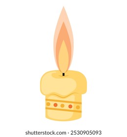 Short yellow candle with soft orange flame, Vector