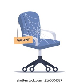 Shortage Of Employees For Company. Hiring And Selection Of Personnel For Business. Image Of Office Chair In Cobweb With Vacant Sign. Search For Human Resources. Cartoon Flat Vector Illustration.