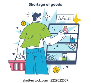 Shortage of goods as a inflation expectations cycle part. Economics crisis and value of money decline implications. Flat vector illustration