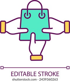 Shortage of goods RGB color icon. Share purchase between consumer. Hands holding shopping bag. Isolated vector illustration. Simple filled line drawing. Editable stroke