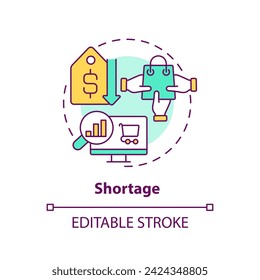Shortage multi color concept icon. Product exceeding supply. Low prices. Limited production. Round shape line illustration. Abstract idea. Graphic design. Easy to use in brochure marketing