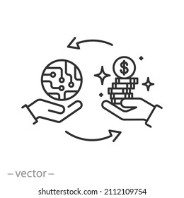 icono de escasez de semiconductores, alto precio de microchip, chips electrónicos de difusión o suministro, tecnología informática, símbolo de línea delgada sobre fondo blanco - ilustración de vector de trazo editable