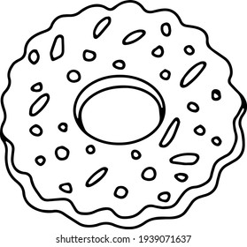 shortbread cookie with peanuts, pstry ring, outline sketch, hand drawn doodle converted to vector