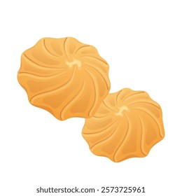 Shortbread cookies in flat design. Crunchy biscuit dessert with swirls. Vector illustration isolated.