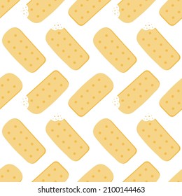 Shortbread cookies whole and with bite marks vector seamless pattern background.