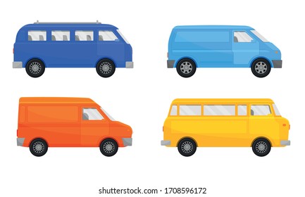 Shortbus or Microbus for Urban Trips Isolated on White Background Vector Set