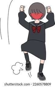 Shortcut girl in sailor suit stepping on the ground and getting angry