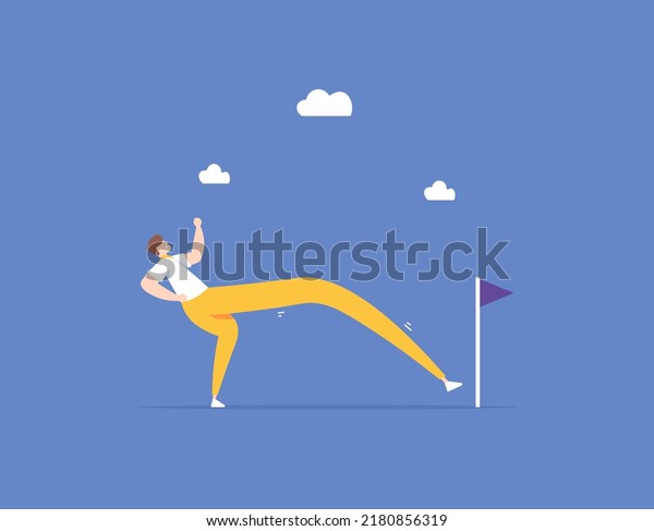 shortcut, instant and fast way to success. efforts\
to achieve goals and targets. a businessman steps and lengthens his\
legs so he can quickly get to his destination. illustration concept\
design