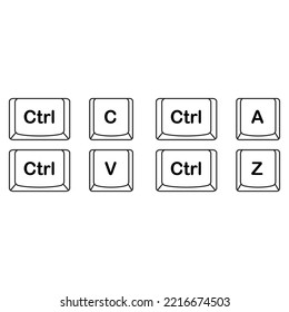 The Shortcut Keys. Black And White Computer Icon, Vector Illustration. White Computer Key, Icons With Command, Shift, Alt, Cmd For Pc. Isolated Press Symbol, Ctrl. 