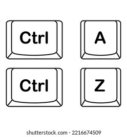 The shortcut keys. Black and white computer icon, vector illustration. White computer key, icons with command, shift, alt, cmd for pc. Isolated press symbol, ctrl. 