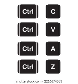 The Shortcut Keys. Black And White Computer Icon, Vector Illustration. White Computer Key, Icons With Command, Shift, Alt, Cmd For Pc. Isolated Press Symbol, Ctrl. 