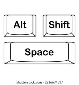 The Shortcut Keys. Black And White Computer Icon, Vector Illustration. White Computer Key, Icons With Command, Shift, Alt, Cmd For Pc. Isolated Press Symbol, Ctrl. 