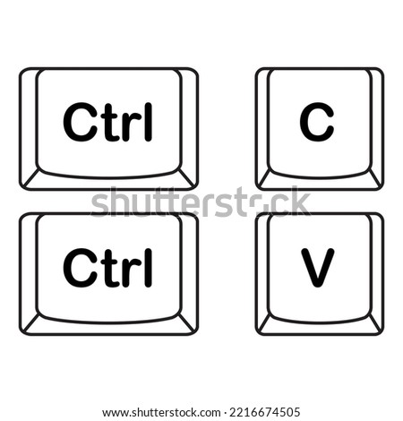 The shortcut keys. Black and white computer icon, vector illustration. White computer key, icons with command, shift, alt, cmd for pc. Isolated press symbol, ctrl. 
